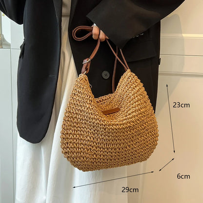 Casual Straw Woven Shoulder Wicker Handmade Beach Bag