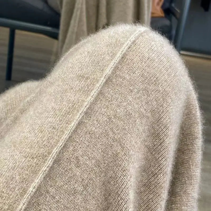 Merino Wool Knitted Wide Leg Soft Warm Cashmere Knit Trousers