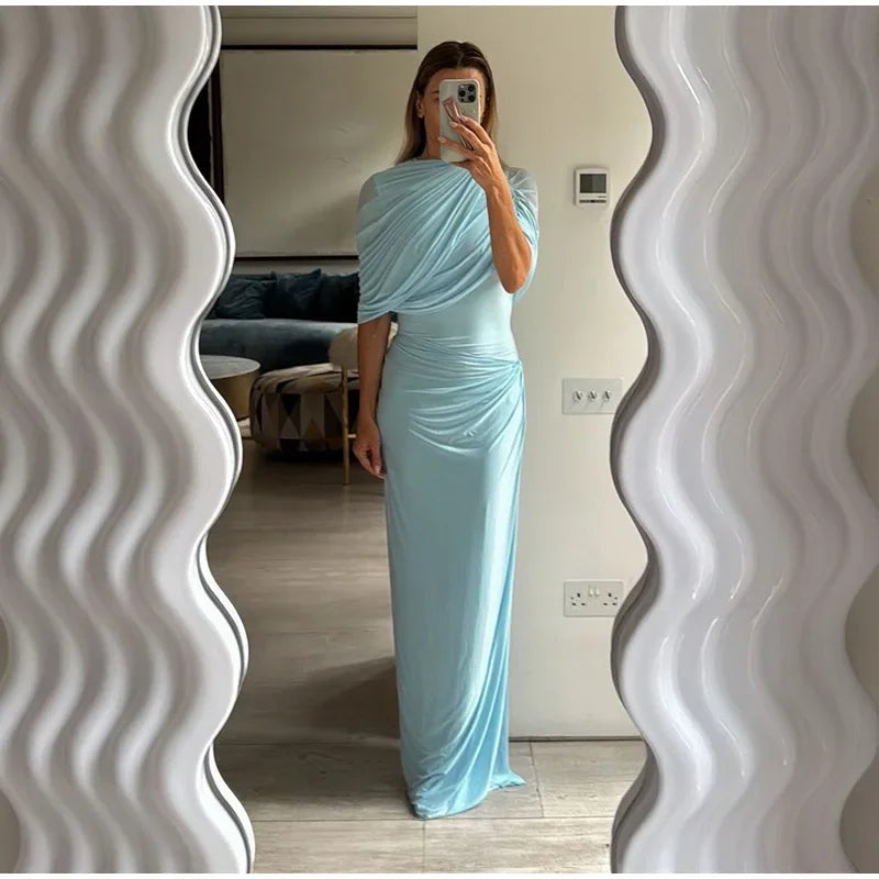 Shawl Maxi Short Sleeve Slim Fit Dress