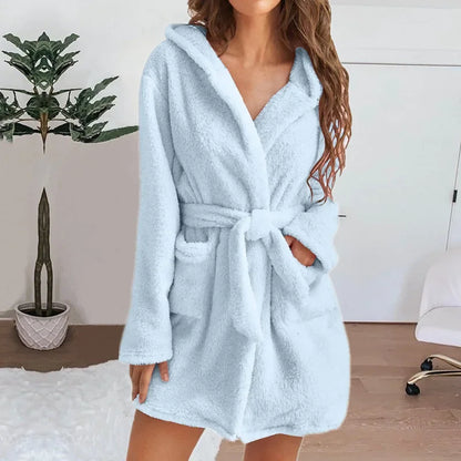 Bath Fluffy Plush Sexy Hooded Bathrobe