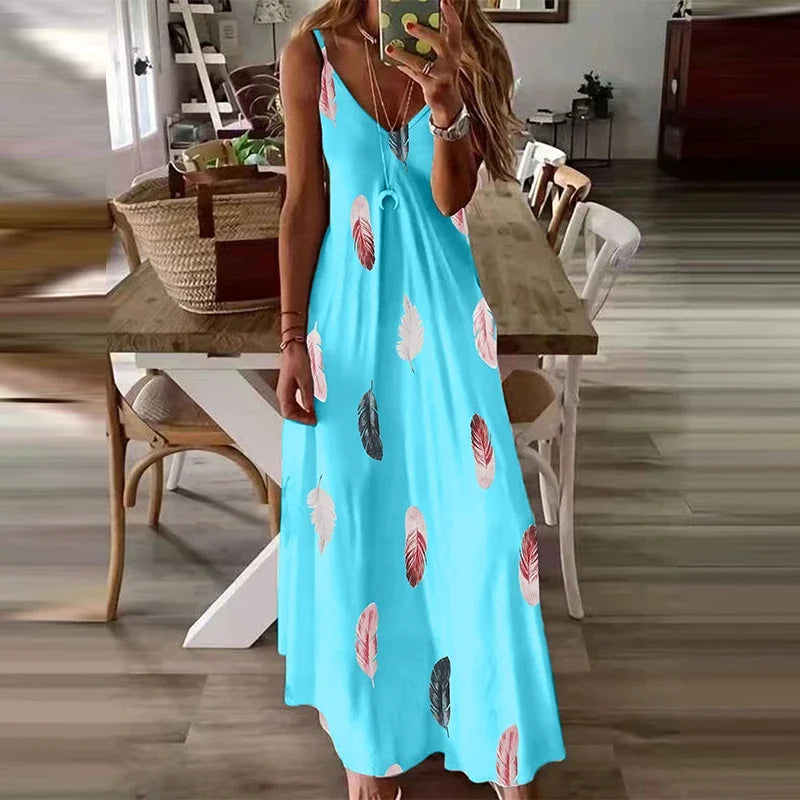 Feather Print Maxi Dress