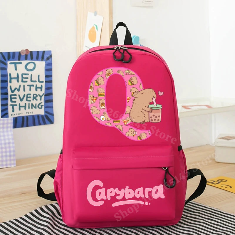 Capibara Kids Backpack New Anime Capybara Letter A-Z School Bags