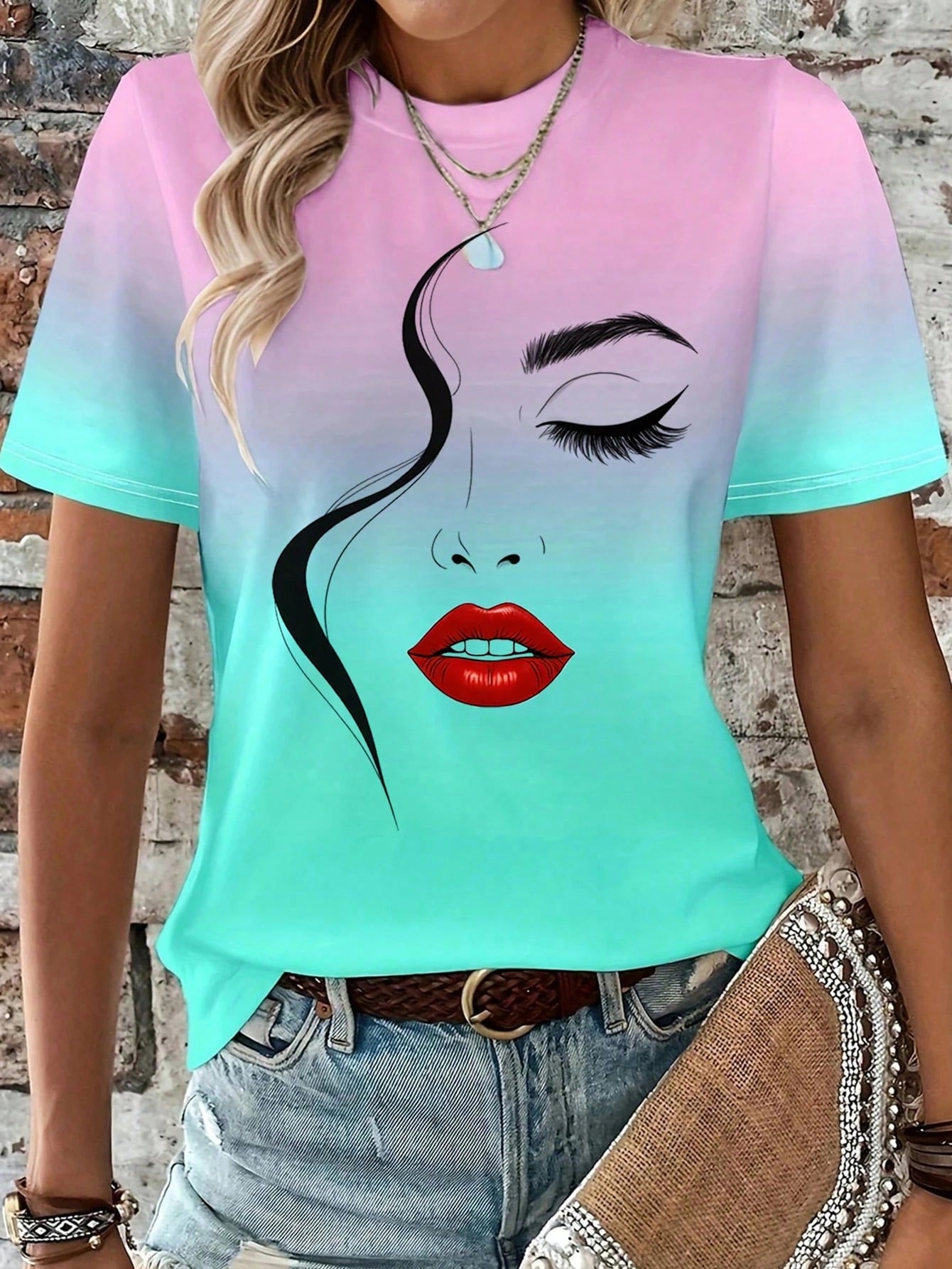 Abstract Face Line Art Graphic Print T-Shirt