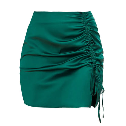 Ruffle Sexy High Waist Zip Satin Midi Skirt