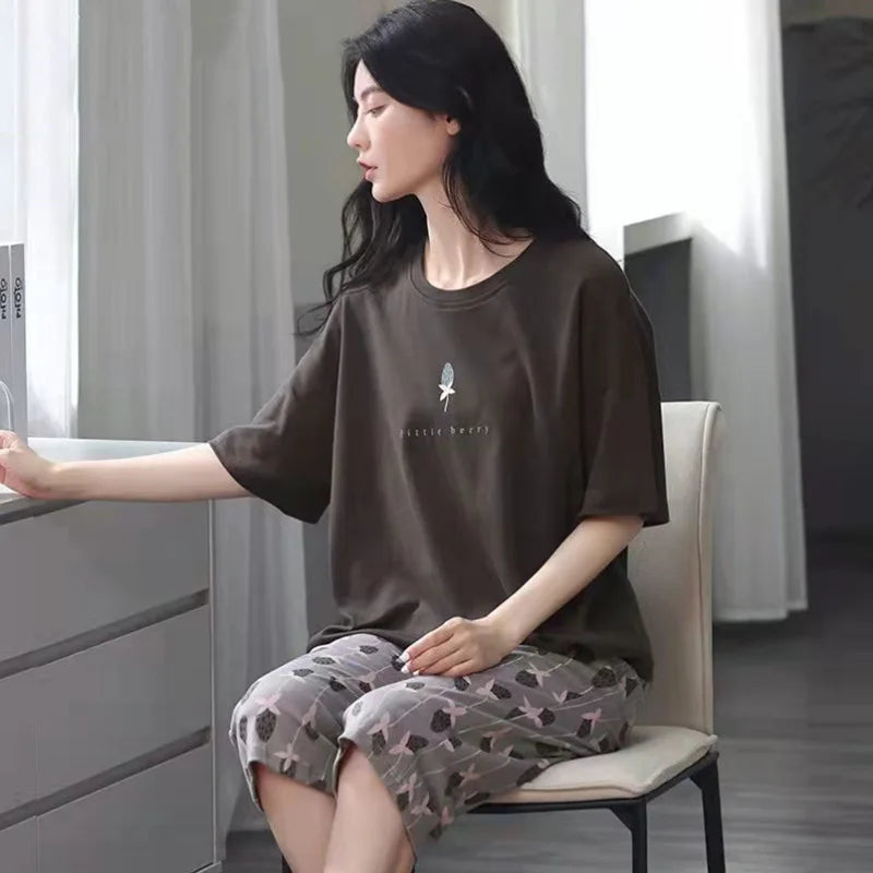 Seven Trousers Short-Sleeved Large Size Pajamas Set