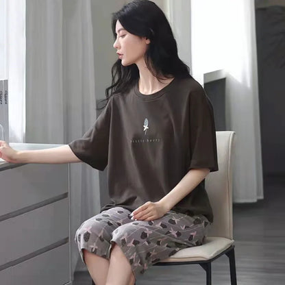 Seven Trousers Short-Sleeved Large Size Pajamas Set