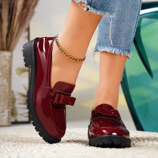 Bow Leather Casual Anti Slip Loafers Shoes