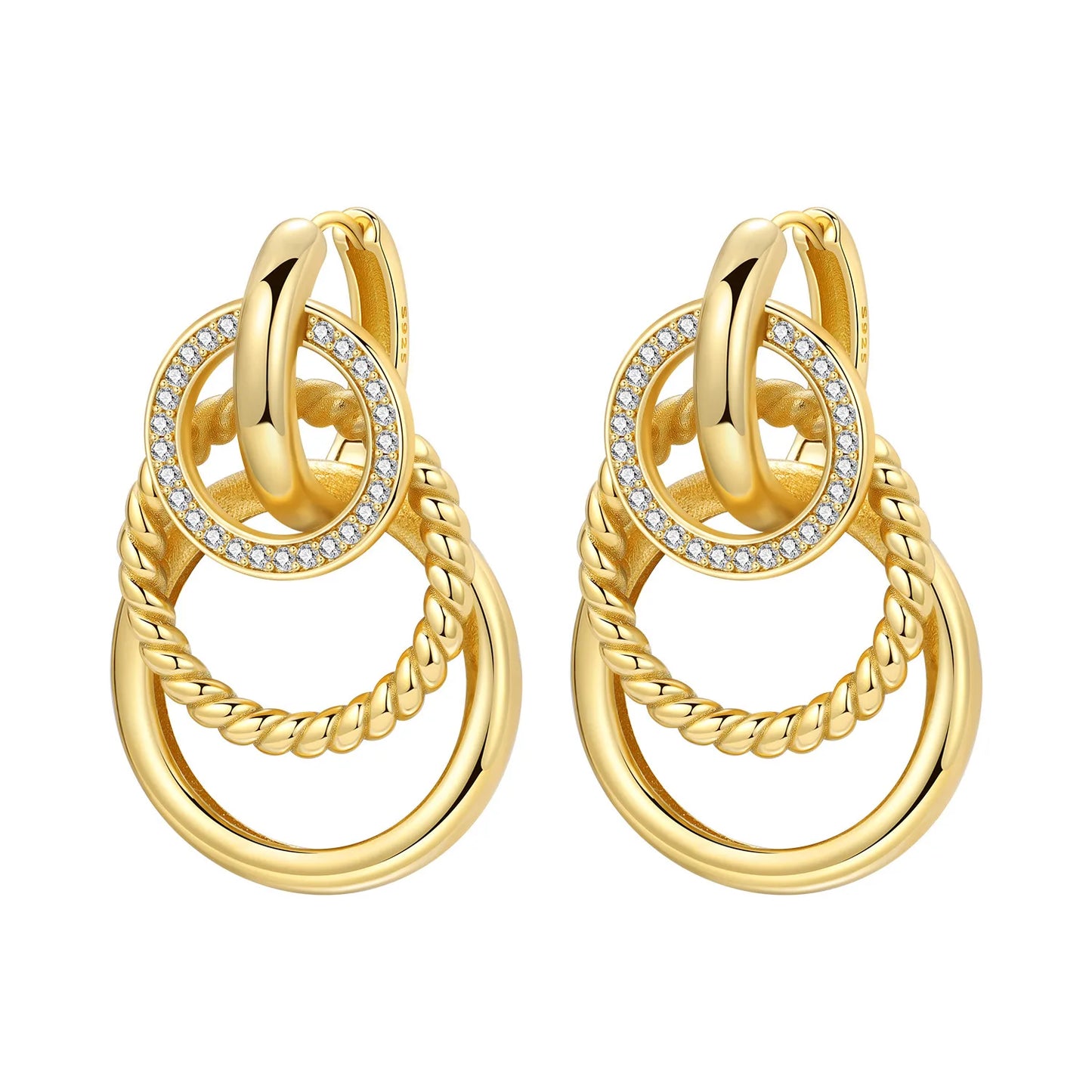 S925 Sterling Silver 18k Gold Square Hoop Earrings