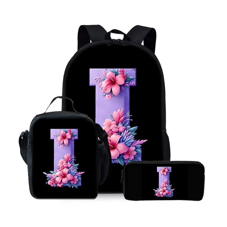 English Alphabet Pattern 2D Flat Cartoon School Backpack Three Piece Set