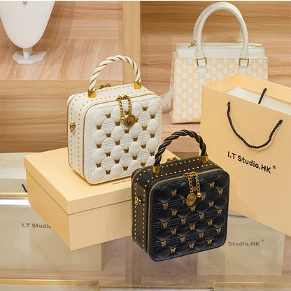 Leather bucket small square bag