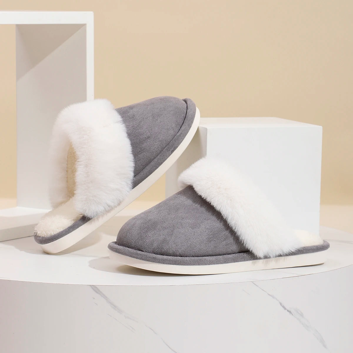 Fluffy home warm soft soled plush lined slippers