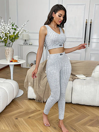 Short Slim-Fit Sporty Short Vest and Long Pants Set