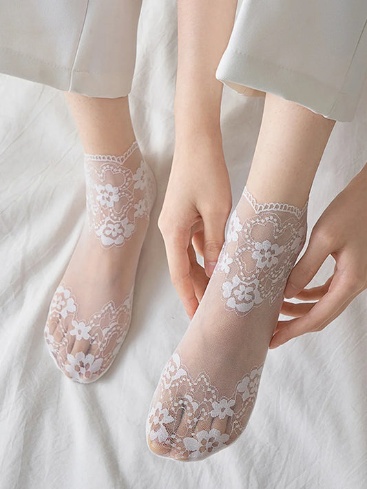 5 Pairs Flower Mesh Lace Transparent Socks