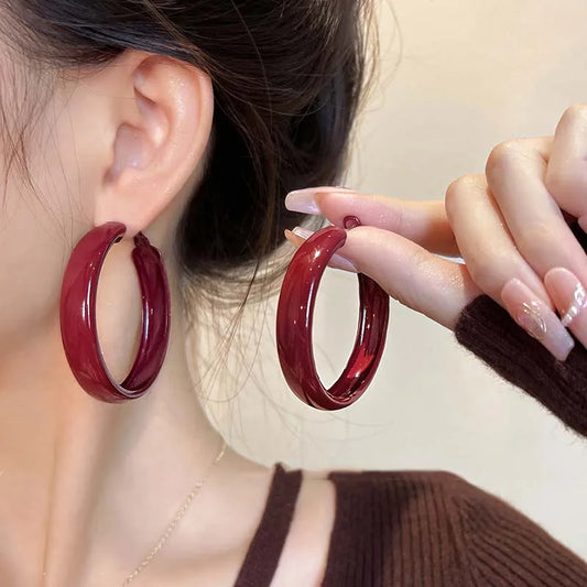 Red Large Circle Hoop Earrings
