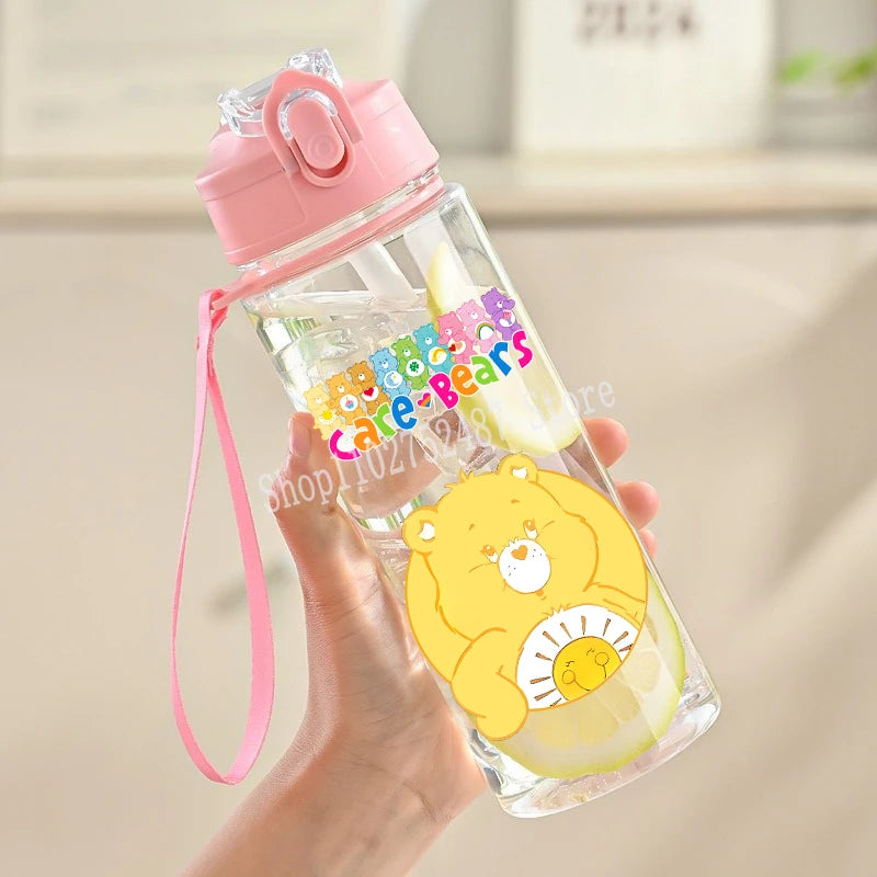 900ml Care Bears Cute Water Bottle with Straw Girls School Plastic Cup