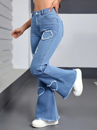 Hole Boot Cut High Waist Stretch Jeans