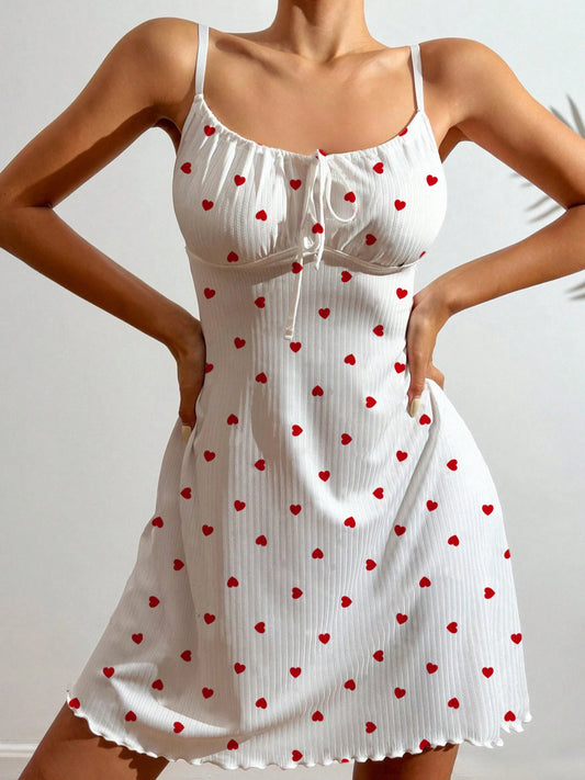 Sexy Nightdress  Heart Printed Mini Dress Lingerie Pyjamas