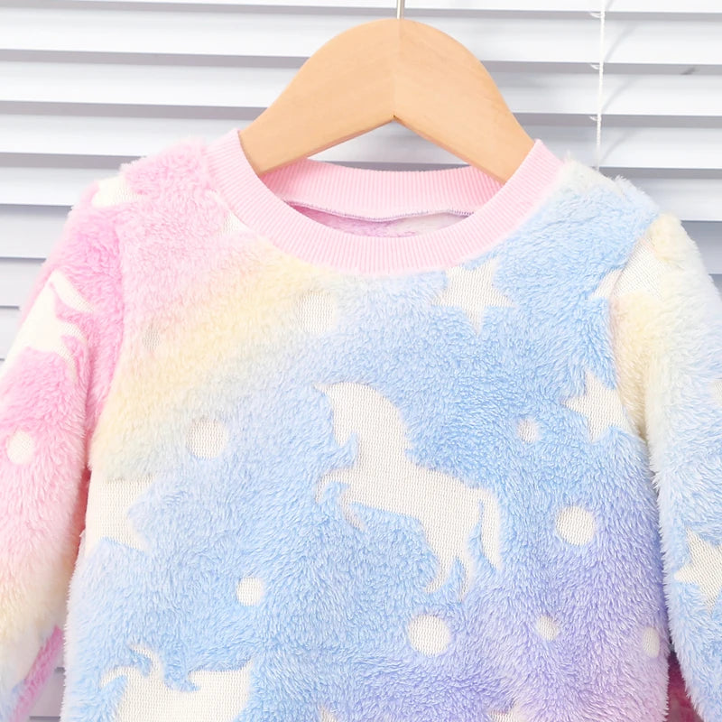 Colored autumn and winter plush night fluorescent warm pajama set