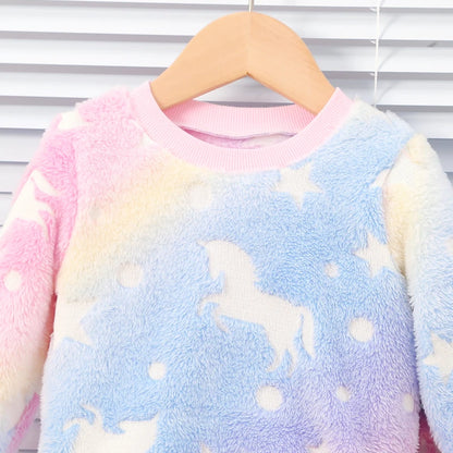 Colored autumn and winter plush night fluorescent warm pajama set