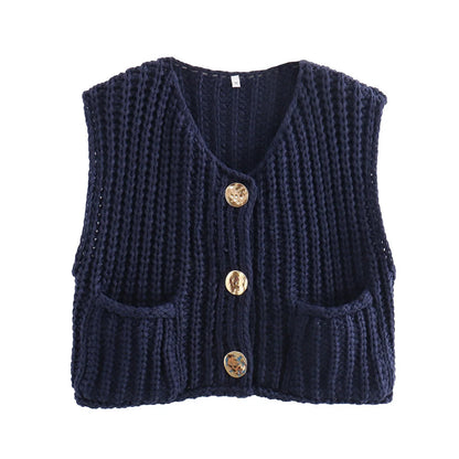 Korean Crop Sweater Vest Solid Loose Casual Sweater Vest