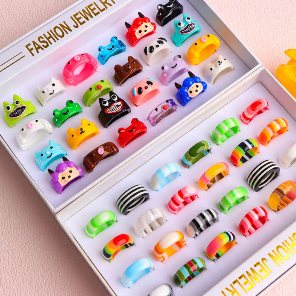 10/20Pcs/Lot Romantic Cute Multicolor Animal Stripes Resin Rings