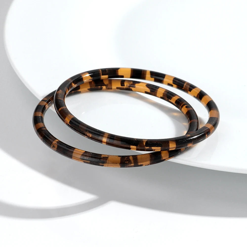 Leopard Thin Round Acrylic Bangles Resin Geometric Stackable Bracelets