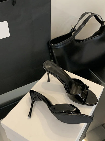 Leather Open Toe Thin High Heels Slipper