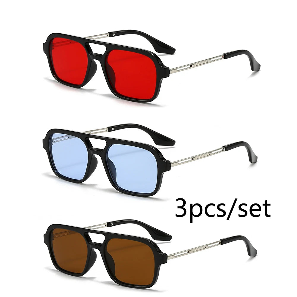 Metal Frame Square Black Rectangle Sunglasses