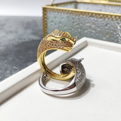 AAA Cubic Zirconia Leopard Luxury Green Crystal Eyes Rings