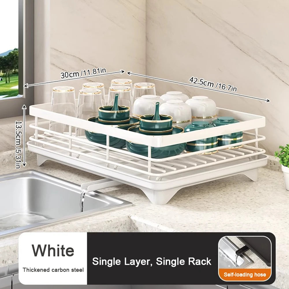 Adjustable Steel 2 Tier Plates Organizer Dish Bowl Drainer