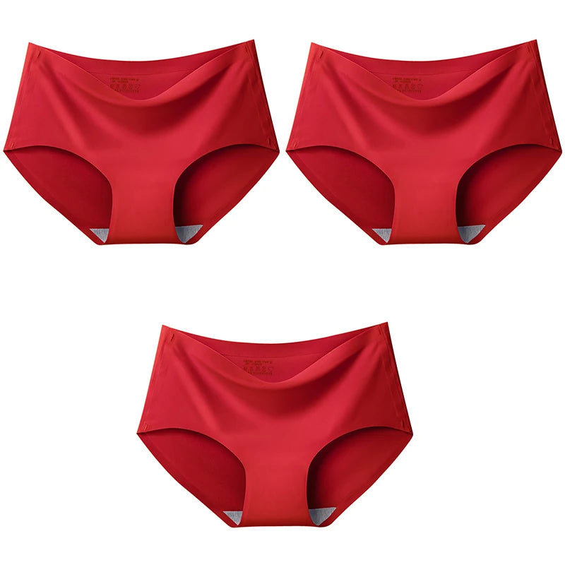 3Pcs/Set Large Size Mid-waist Ice silk Lingerie