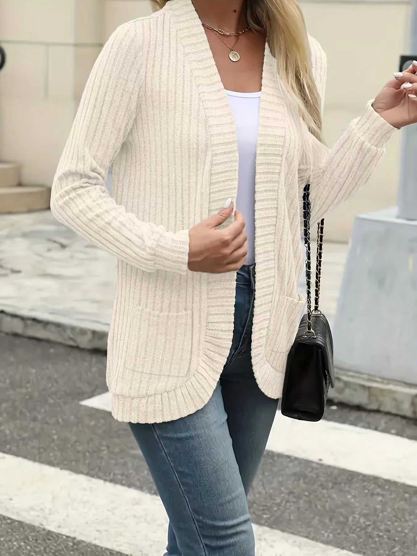 Stripe brushed cardigan jacket