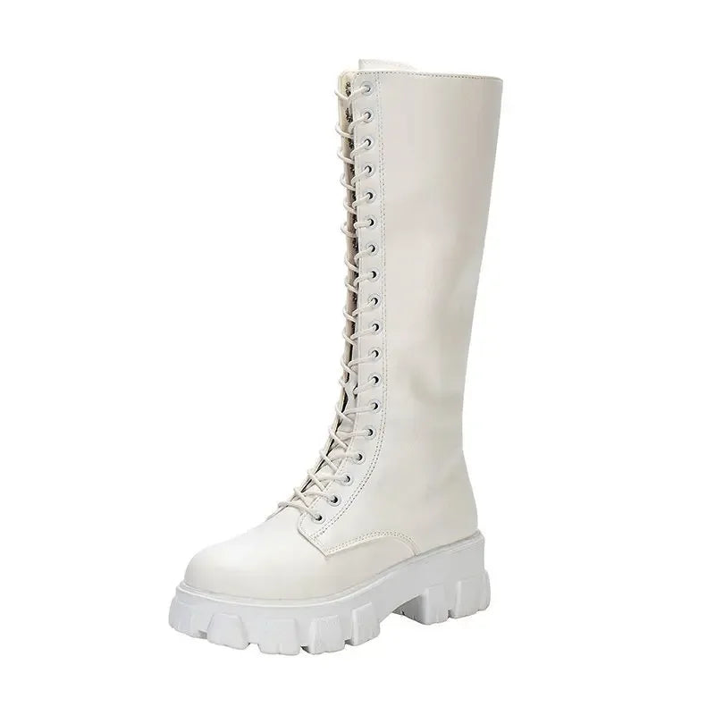 Long boot lace up non slip shoes Casual Thick soled Boots