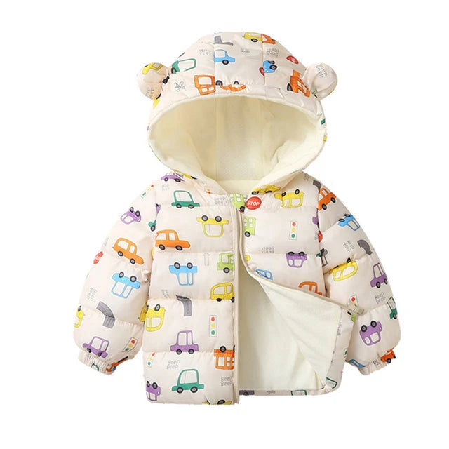 Winter Baby Kids Fleece Cartoon Warm Hooded Down Jackets