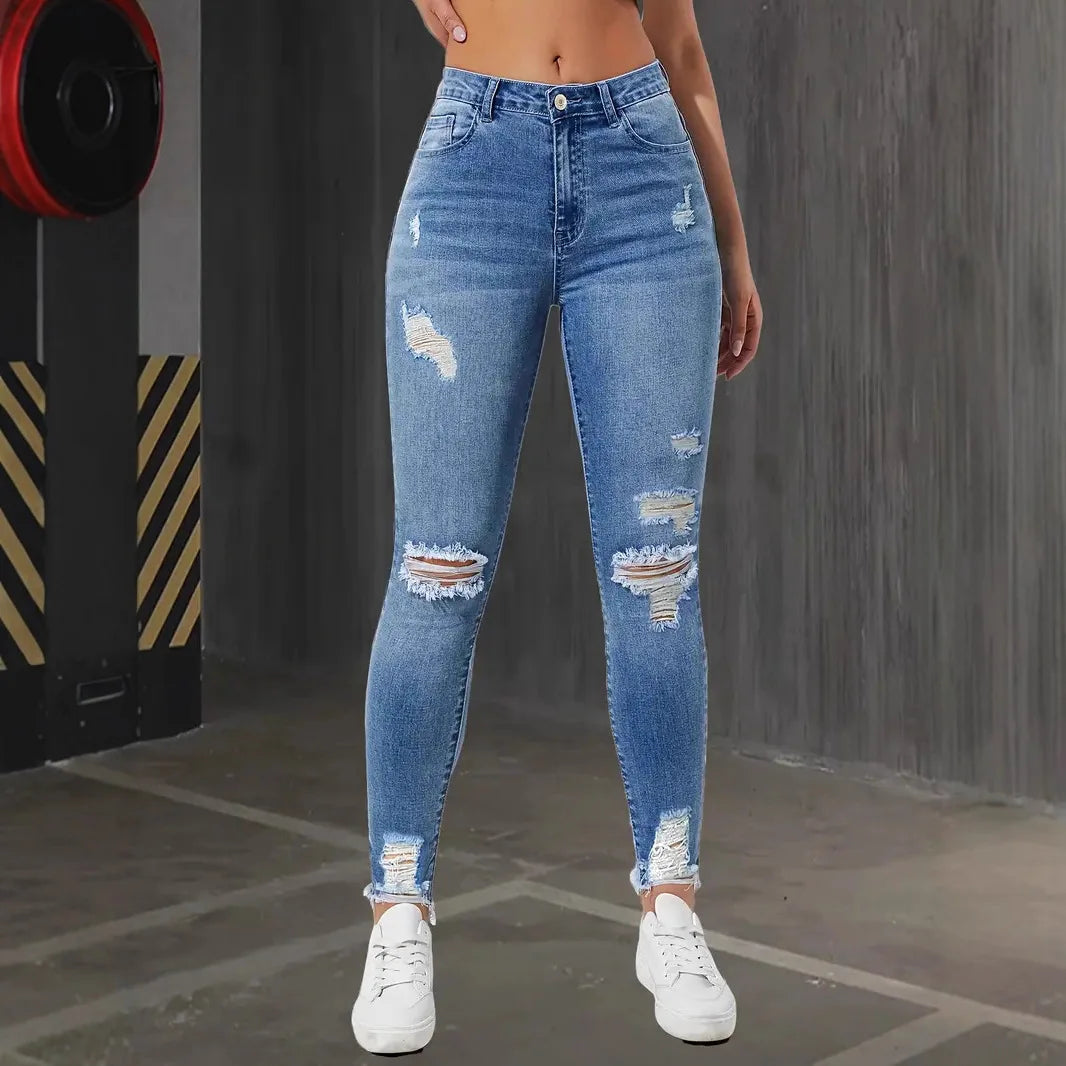 Streetwear Ripped High Waist Vintage Stretch Jeans Pants