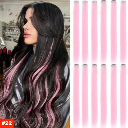 1 5 11 Pcs/lot Clip in Hair Extensions Highlights Synthetic Hair 22 inch Rainbow