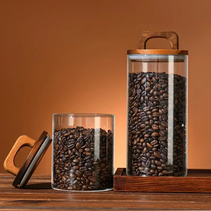 Clear Glass Jar with Bamboo Lid Sealed Canister Food Storage Container