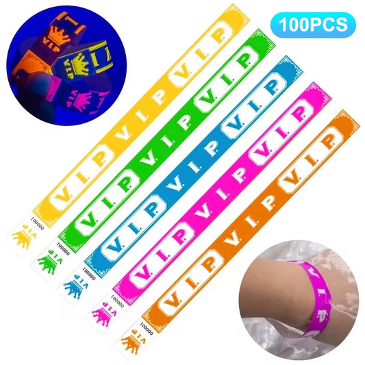 100pcs VIP Neon Paper Bracelets Waterproof Wristband