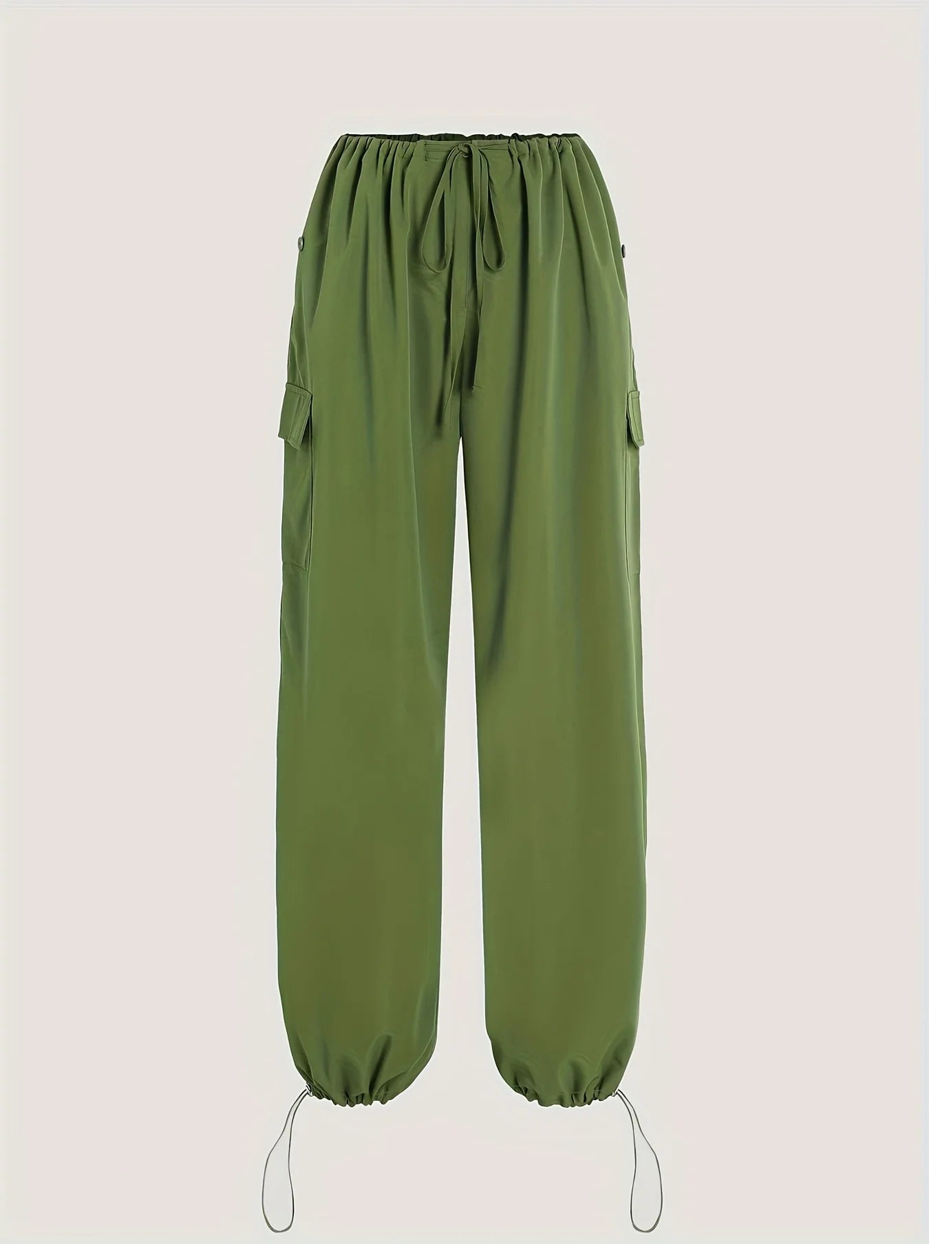 Cargo Wide Leg Elastic Drawstring Waist Pocketed Loose Fit Pants