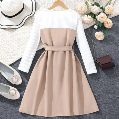 Autumn Winter Belt Button Khaki Soft Sweet Warm Vintage Dress