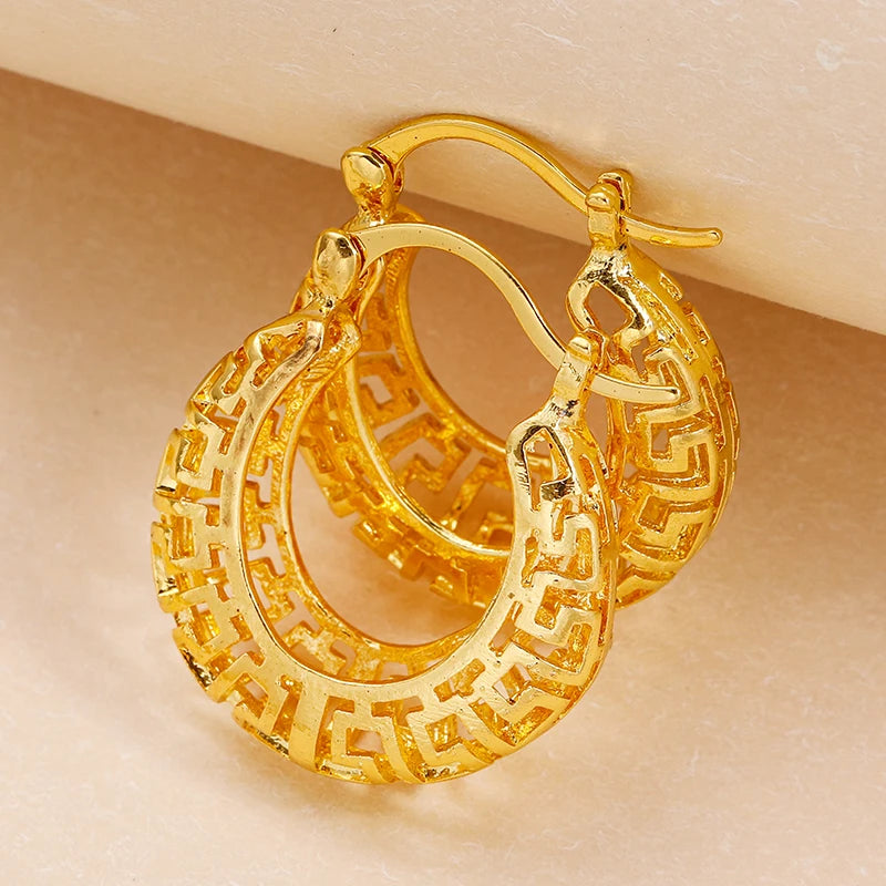 Oval Hollow Out Metal Hoop Earrings