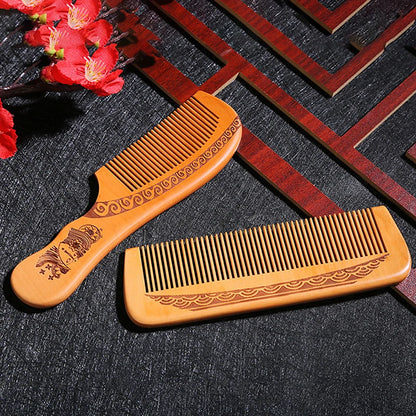 Natural Peach Wood Hair Comb Close Teeth Anti-static Brash