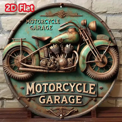 2D Vintage Round Aluminum Motorcycle Rustic Metal