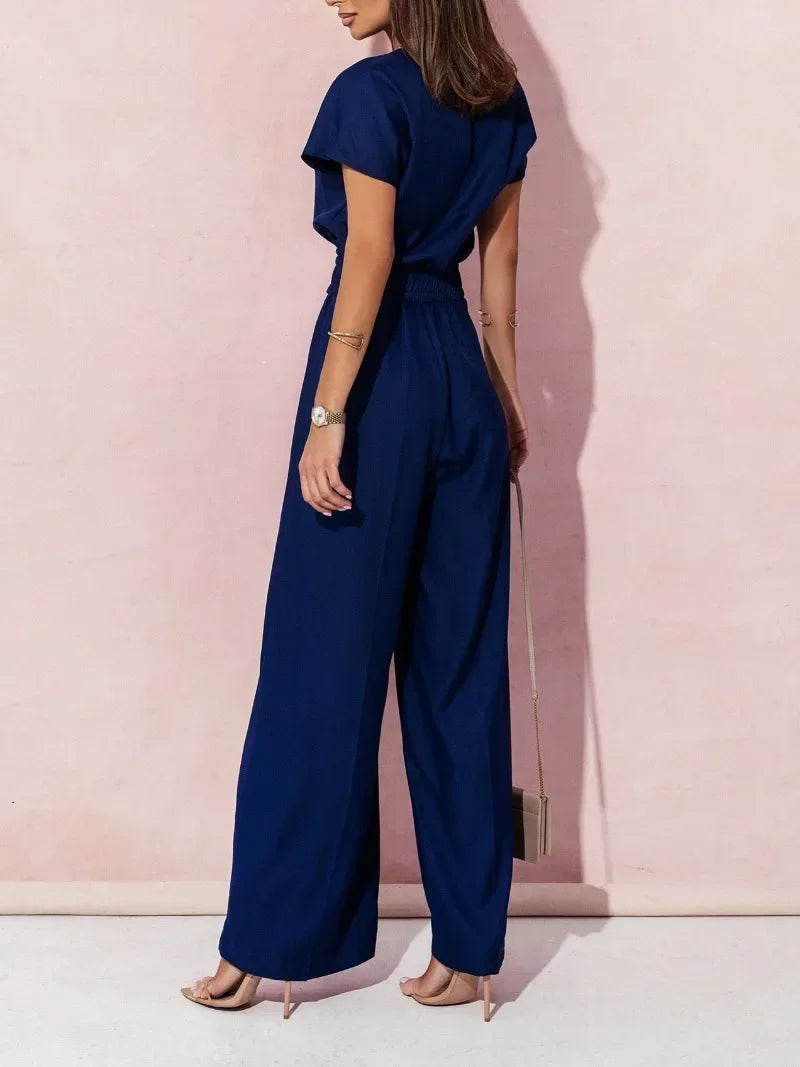 V-neck Short Sleeve Jumpsuit Jumpsuit