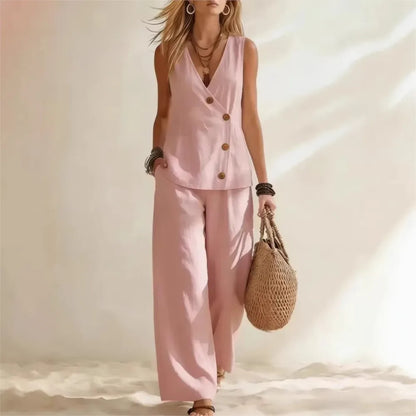 Sleeveless Summer Suit Vest Loose Wide-leg Set