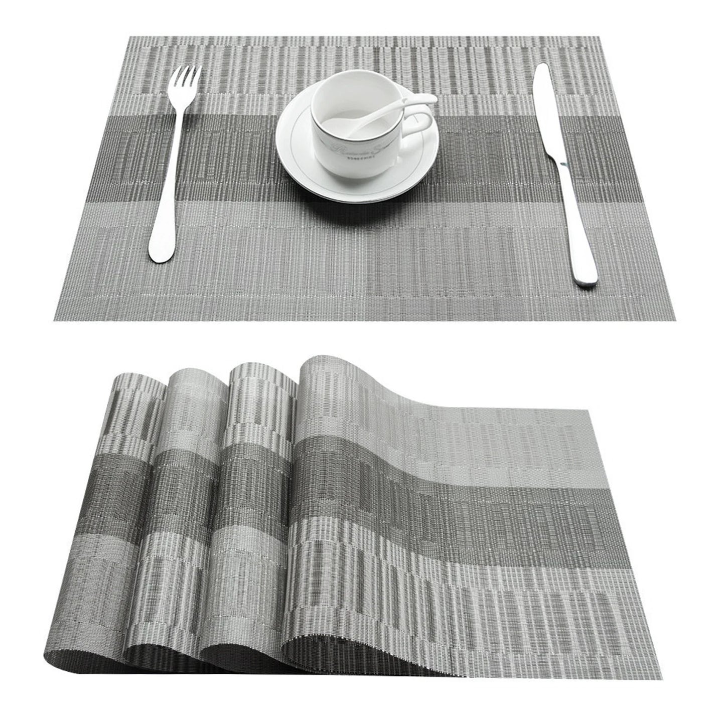 4PCS/SET Placemats PVC Table Mat Weave Stripe Pads
