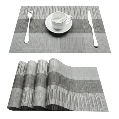 4PCS/SET Placemats PVC Table Mat Weave Stripe Pads