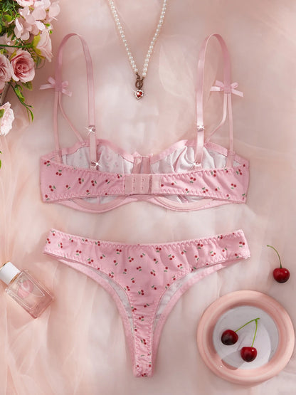 2-Piece Set Cherry Print Comfortable Lingerie