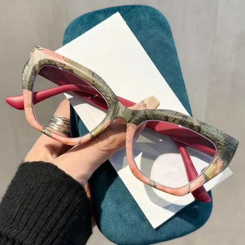 Oversized Flora Printed Large Frame Hyperopia Unisex  Cat Eye Eyeglasses