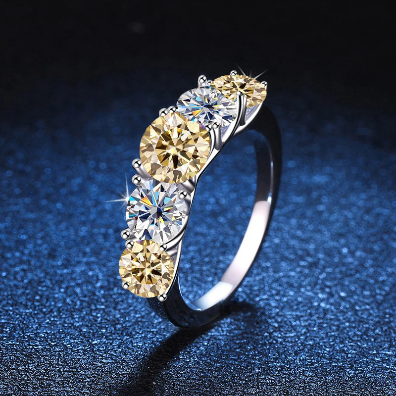18k Plated 3.6CT All Moissanite 5 Stones Sparkling Diamond S925 Sterling Silver Rings